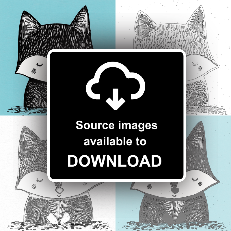 Cute Fox Cub Linoprint-Style Art (622-1)