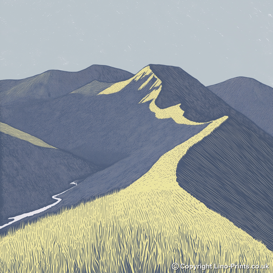 Causey Pike in the Lake District Linoprint-Style Art (2385-1)