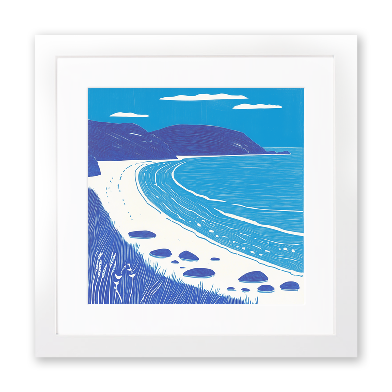 Luskentyre Beach, Isle of Harris Linoprint-Style Art (1093-1)