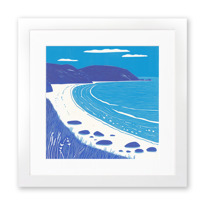 Luskentyre Beach, Isle of Harris Linoprint-Style Art (1093-1)
