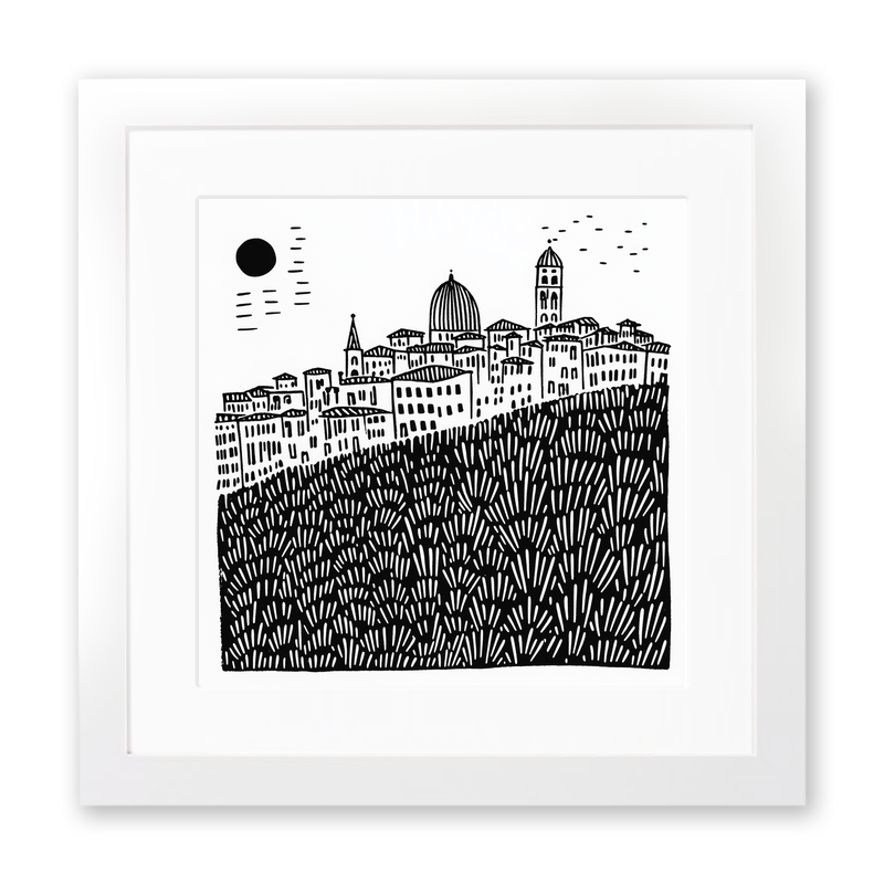 Florence skyline Linoprint-Style Art (559-3)