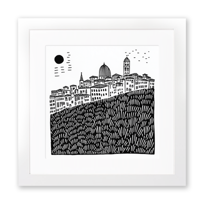 Florence skyline Linoprint-Style Art (559-3)
