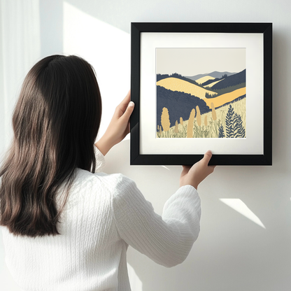 Bracken covered slopes Linoprint-Style Art (2376-3)