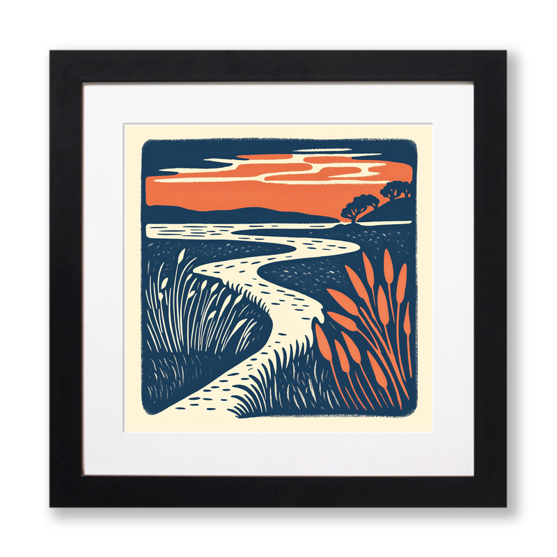 Blakeney marshes at sunset Linoprint-Style Art (1960-1)