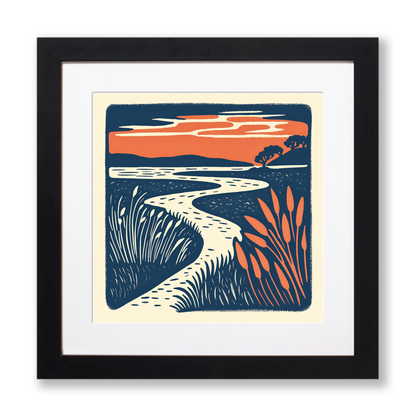 Blakeney marshes at sunset Linoprint-Style Art (1960-1)