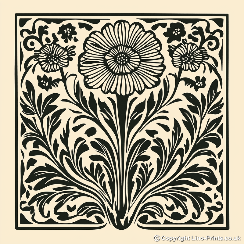 Helenium Linoprint-Style Art (1718-1)