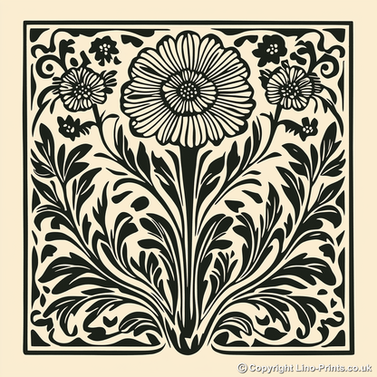 Helenium Linoprint-Style Art (1718-1)