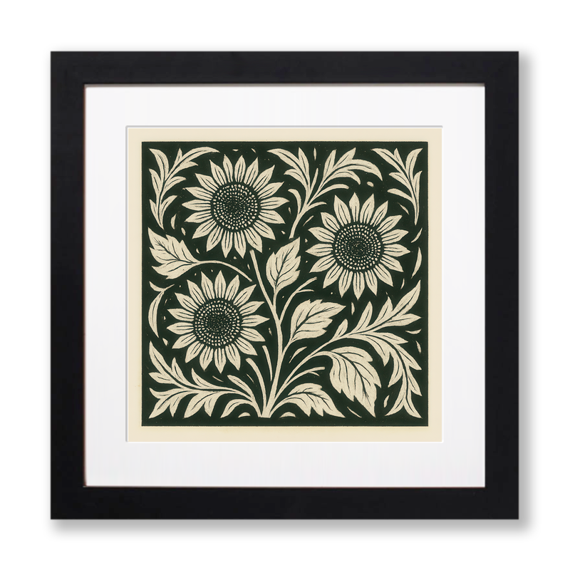 Flowers Linoprint-Style Art (c8)
