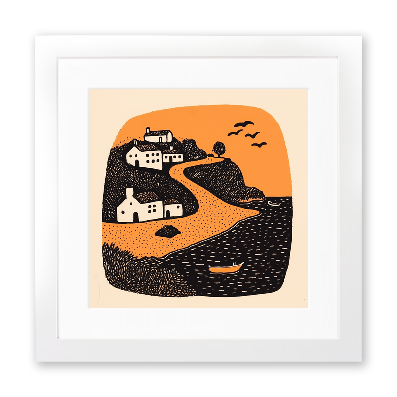 Coverack, Cornwall Linoprint-Style Art (292-2)
