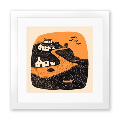 Coverack, Cornwall Linoprint-Style Art (292-2)