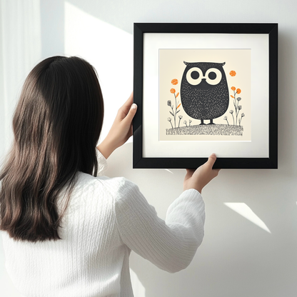 Cute Owl/Owlet Linoprint-Style Art (231-1)