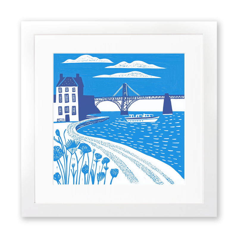 Forth Bridge, Scotland Linoprint-Style Art (851-1)