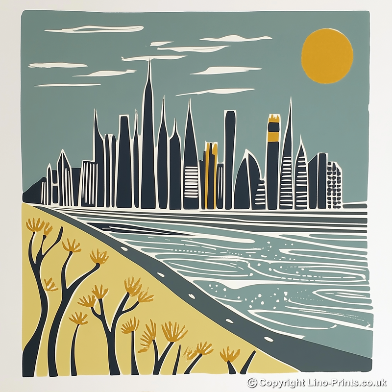 Dubai skyline Linoprint-Style Art (1136-1)
