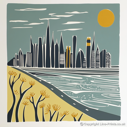 Dubai skyline Linoprint-Style Art (1136-1)