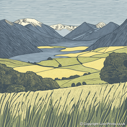 Grisedale Pike in the Lake District Linoprint-Style Art (2439-3)