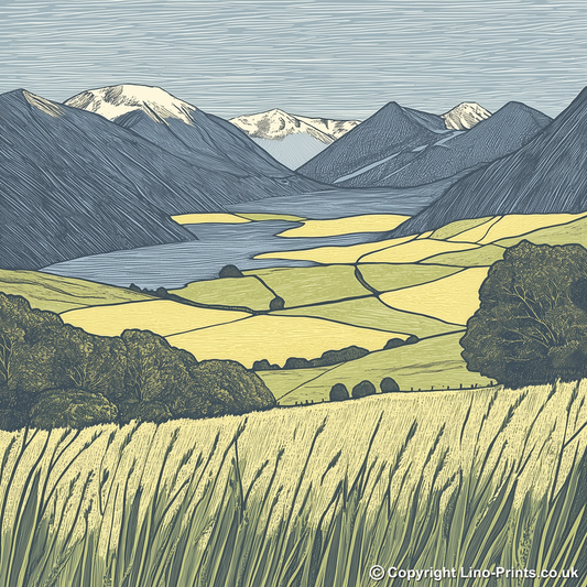 Grisedale Pike in the Lake District Linoprint-Style Art (2439-3)