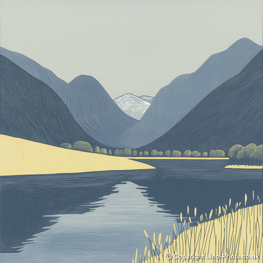 Brothers Water lakeside Linoprint-Style Art (2377-1)