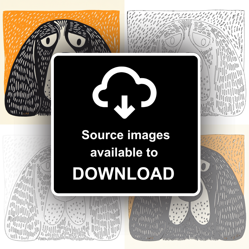 Basset Hound Linoprint-Style Art (1397-1)