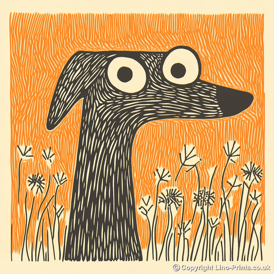 Greyhound Linoprint-Style Art (1471-1)