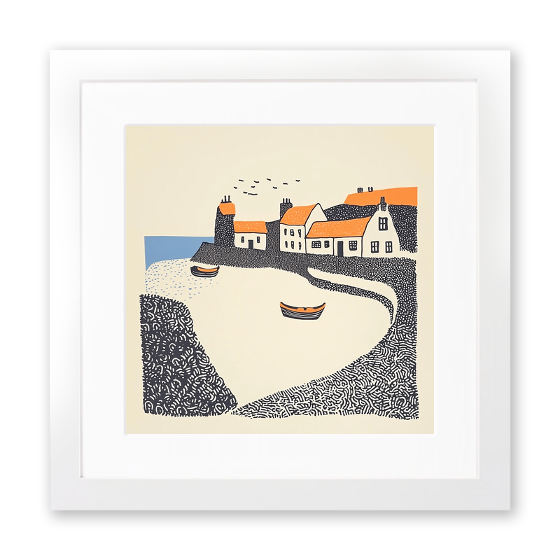 Dunbar Harbour, East Lothian Linoprint-Style Art (295-1)