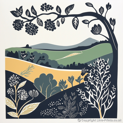Brambles and blackberries by the hedge Linoprint-Style Art (1862-1)