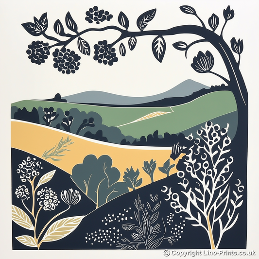 Brambles and blackberries by the hedge Linoprint-Style Art (1862-1)