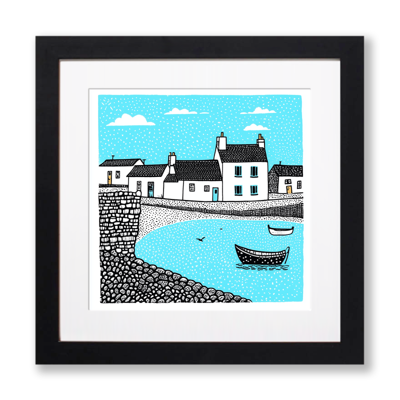 Porthleven, Cornwall Linoprint-Style Art (810-1)