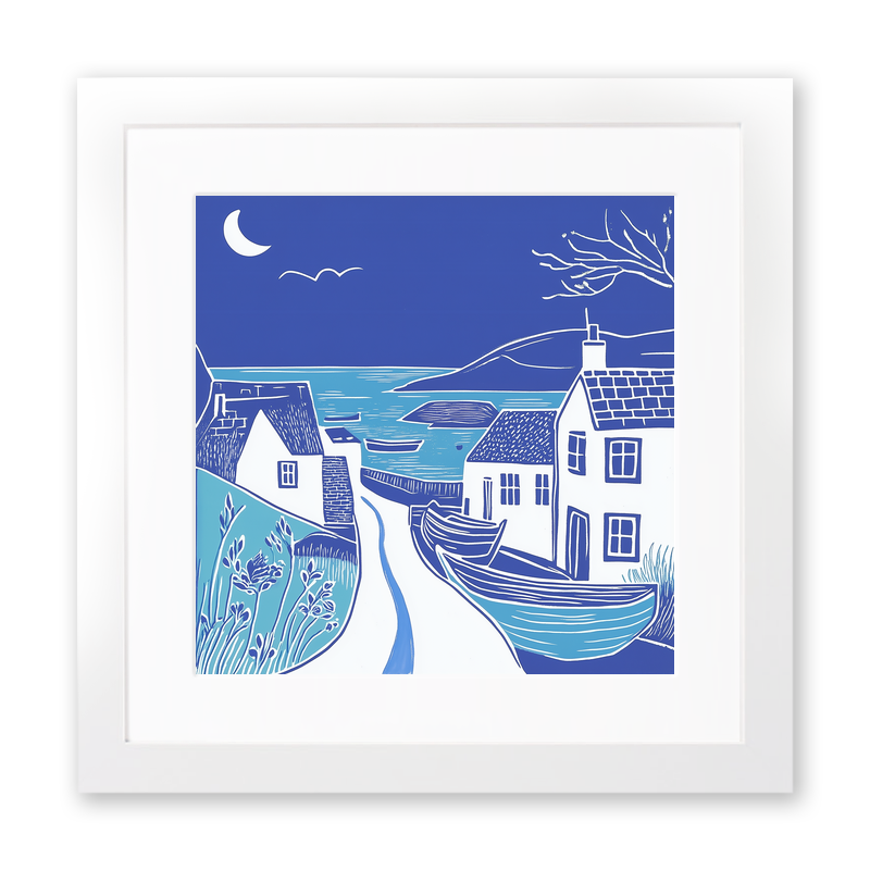 Coverack, Cornwall Linoprint-Style Art (1084-1)