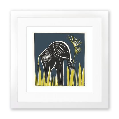 Cute Elephant Calf Linoprint-Style Art (1201-1)