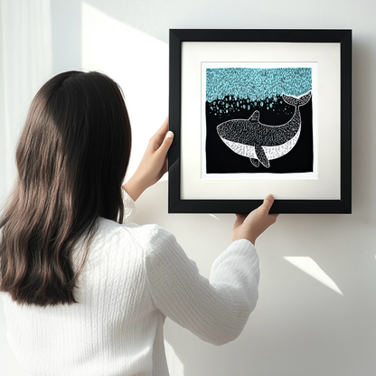 Beluga whale Linoprint-Style Art (744-1)