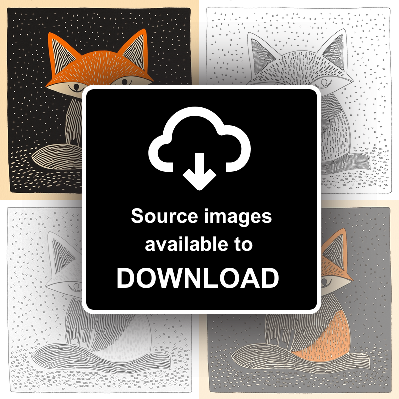 Cute Fox Cub Linoprint-Style Art (219-1)