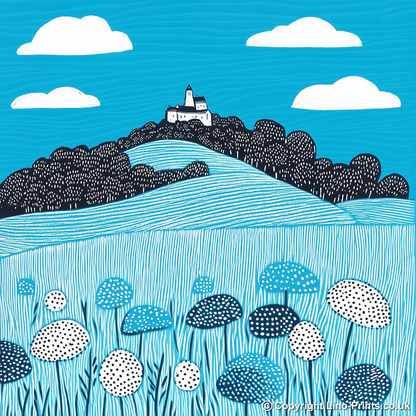 St Michael’s Mount, Cornwall Linoprint-Style Art (583-1)