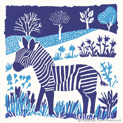 Cute Zebra Foal   Linoprint-Style Art (938-1)