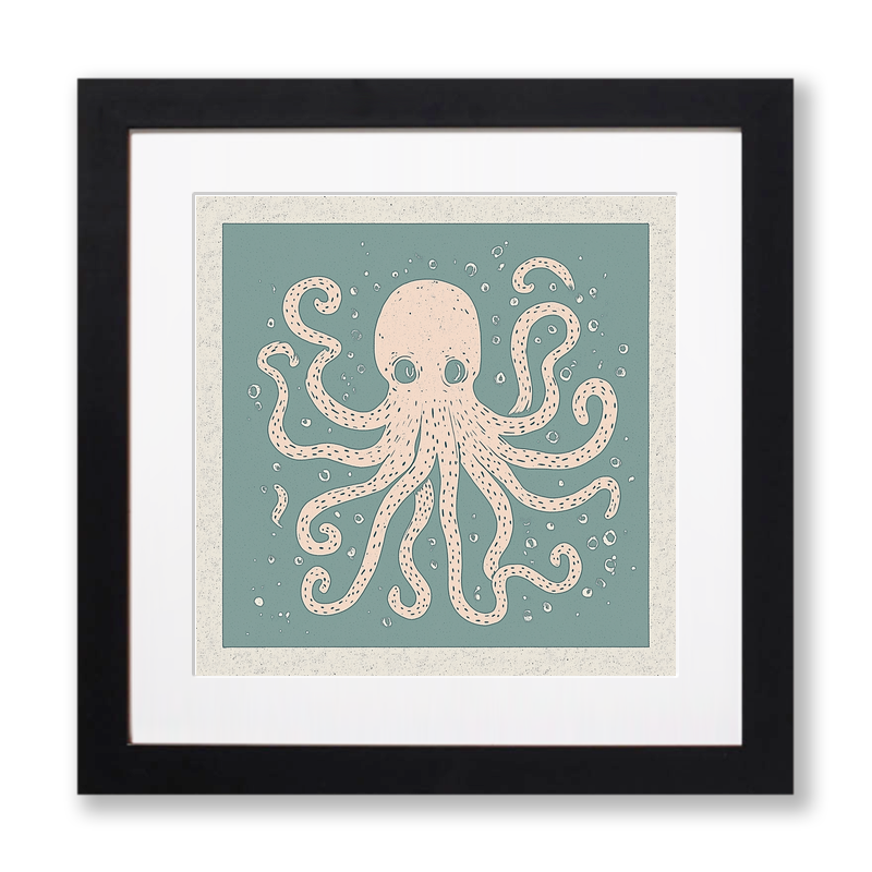 Octopus with swirling tentacles Linoprint-Style Art (496-1)