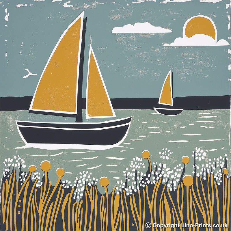 Norfolk wherry under sail Linoprint-Style Art (1912-1)