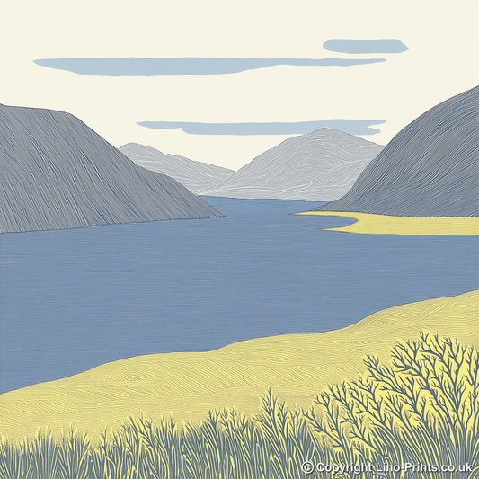 Ennerdale Water remote view in the Lake District Linoprint-Style Art (2416-1)