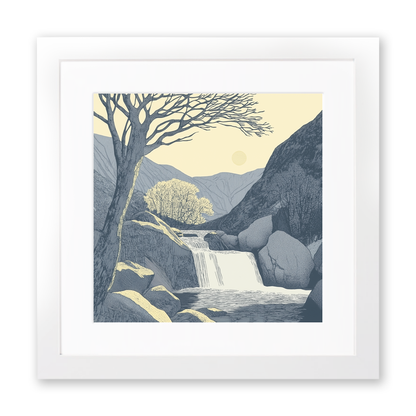 Skelwith Force cascade Linoprint-Style Art (2547-2)