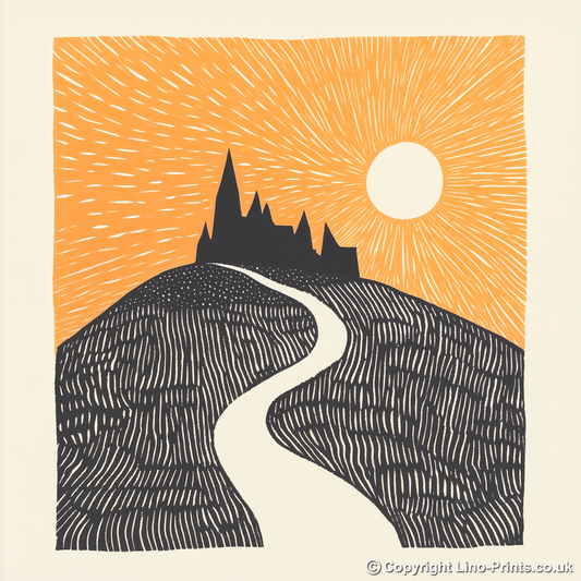 Mont Saint-Michel, France Linoprint-Style Art (183-1)