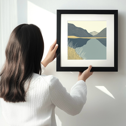 Bassenthwaite Lake reflections Linoprint-Style Art (2361-3)