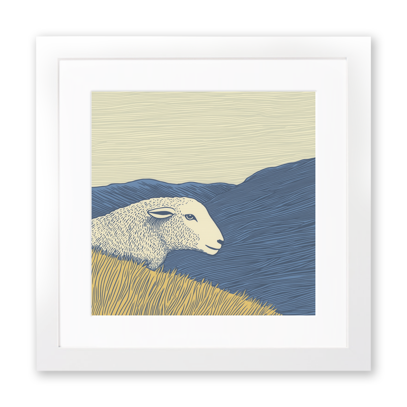 Herdwick sheep silhouette profile on a rise Linoprint-Style Art (2450-3)