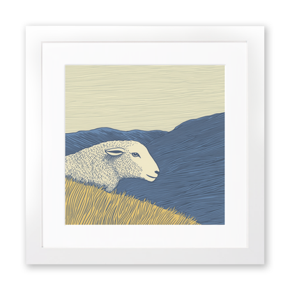 Herdwick sheep silhouette profile on a rise Linoprint-Style Art (2450-3)