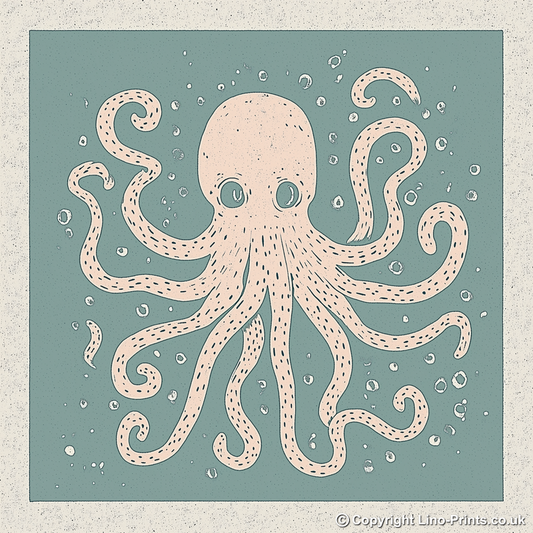 Octopus with swirling tentacles Linoprint-Style Art (496-1)