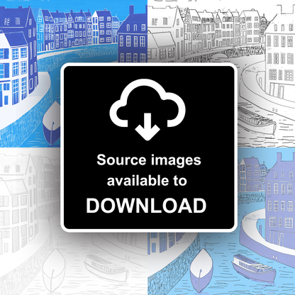 Amsterdam canal at twilight Linoprint-Style Art (836-1)