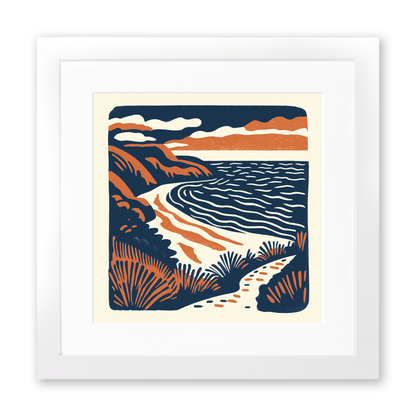 Rhossili Bay, Gower Peninsula Linoprint-Style Art (149-1)