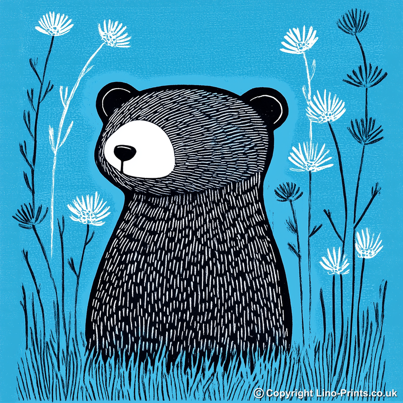 Cute Baby Badger Linoprint-Style Art (608-1)