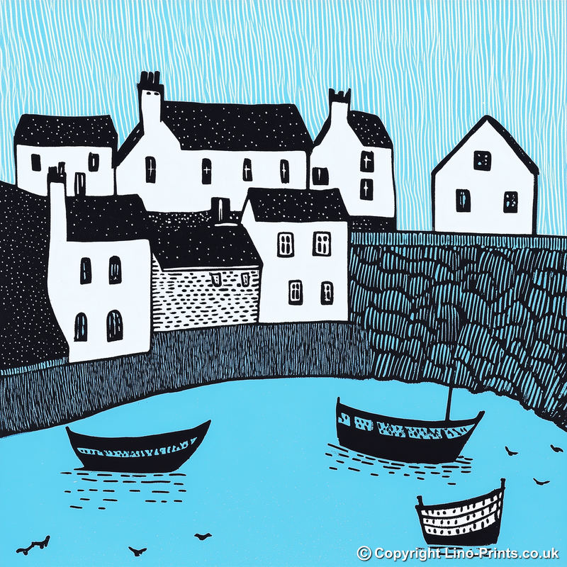Tenby Harbour, Pembrokeshire Linoprint-Style Art (821-2)