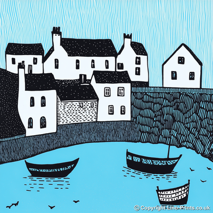 Tenby Harbour, Pembrokeshire Linoprint-Style Art (821-2)