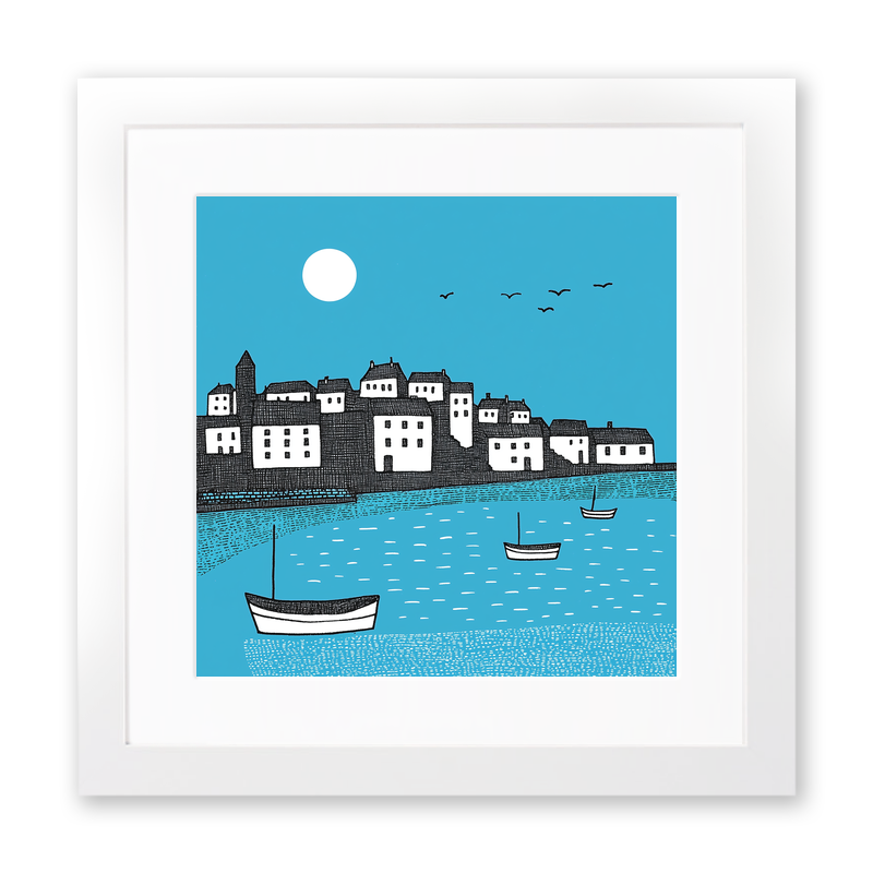 St Ives Harbour, Cornwall Linoprint-Style Art (819-1)