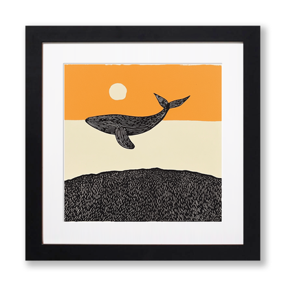 Whale breaching the surface Linoprint-Style Art (278-2)