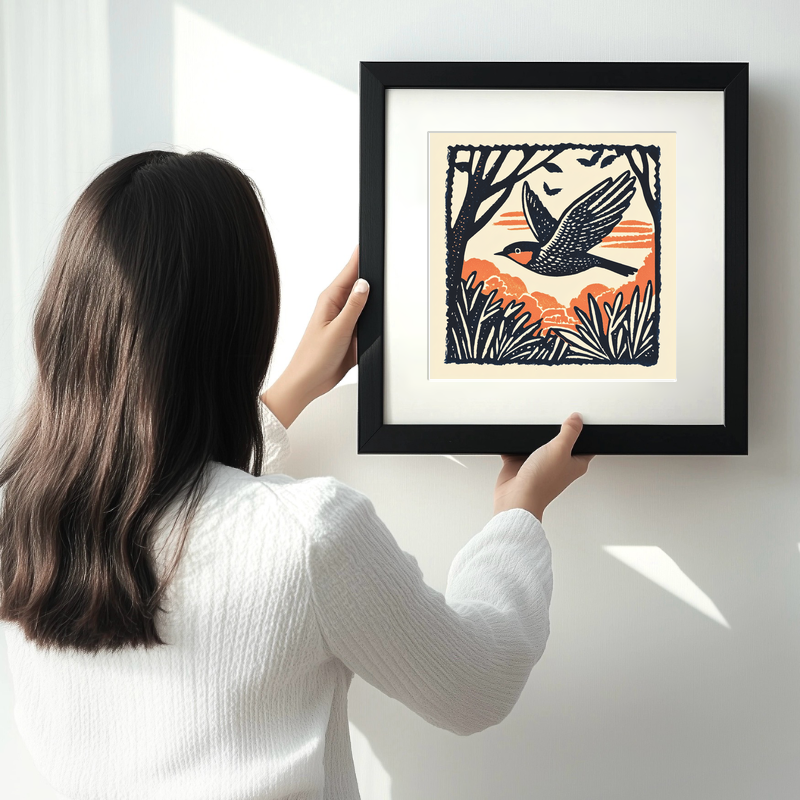 Swallow in flight Linoprint-Style Art (113-1)
